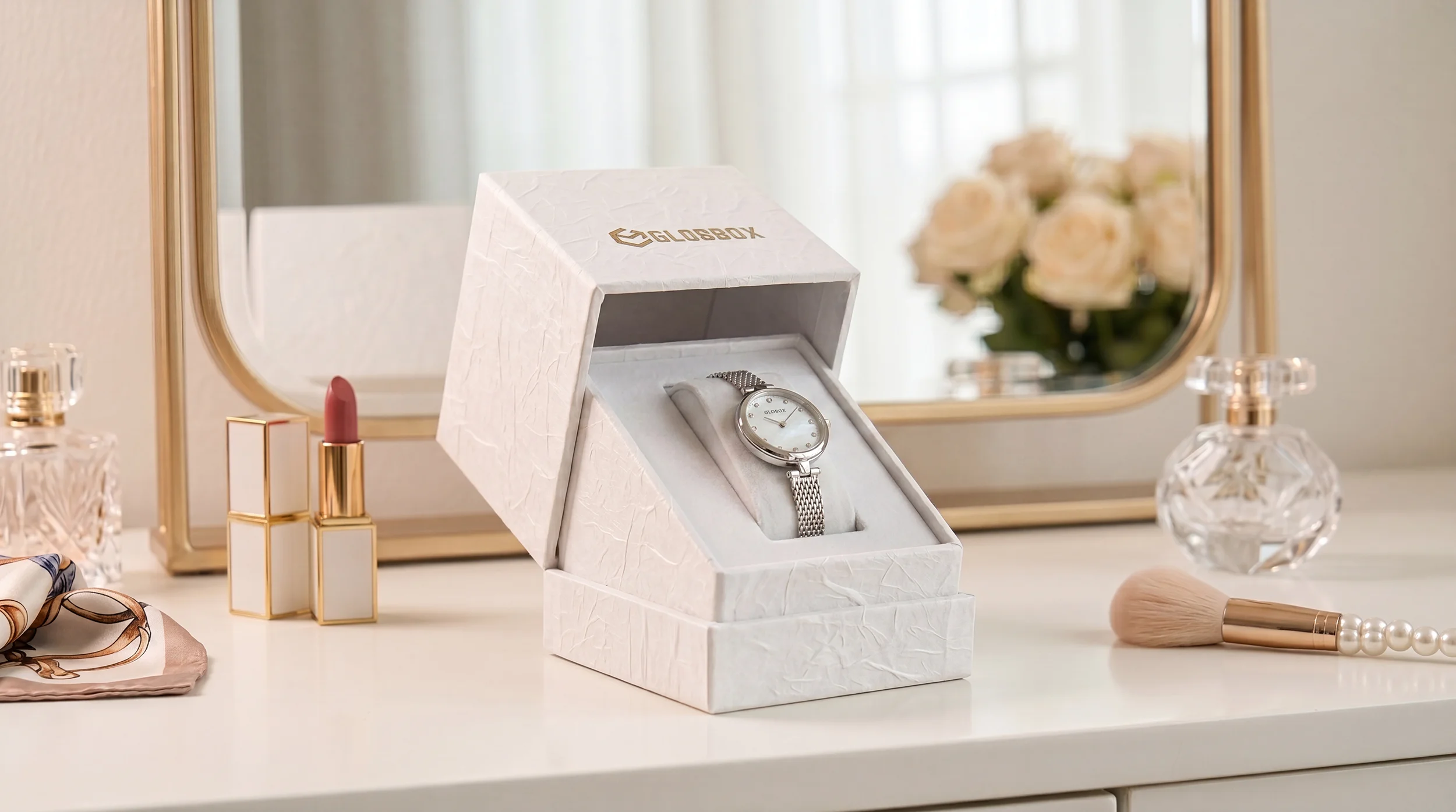 White elegant watch luxury box